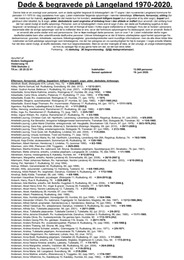 Døde & Begravede På Langeland 1970-2020