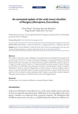 An Annotated Update of the Scale Insect Checklist of Hungary (Hemiptera, Coccoidea)