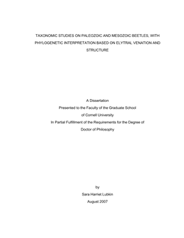 Chapter 1 1 a Cladistic Analysis of Early Fossil Coleoptera Based on Elytra