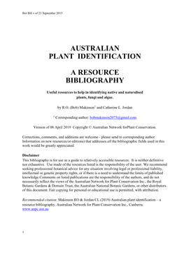 Australian Plant Identification a Resource Bibliography
