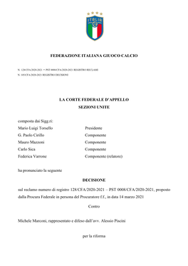 Federazione Italiana Giuoco Calcio La Corte Federale D