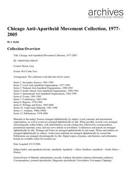 Chicago Anti-Apartheid Movement Collection, 1977- 2005
