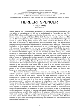 HERBERT SPENCER (1820–1903) Brian Holmes1