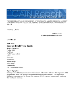 Product Brief Fresh Fruits Berlin Germany