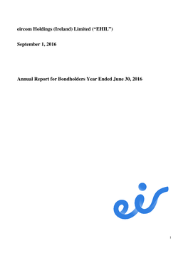 Eir 4Th Quarter and Full Year Results to 30 June 2016 Annual Bond Document