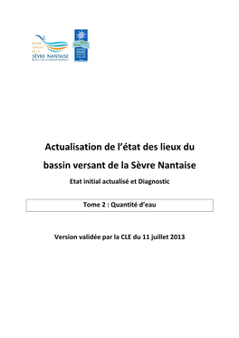 Actualisation De L'état Des Lieux Du Bassin Versant De La Sèvre Nantaise