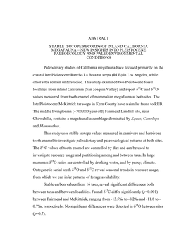 Stable Isotope Records of Inland California Megafauna – New Insights Into Pleistocene Paleoecology and Paleoenvironmental Conditions