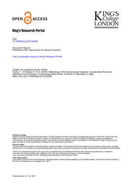 Reflecting on the Germanwings Disaster: a Systematic Review of Depression and Suicide in Commercial Airline Pilots