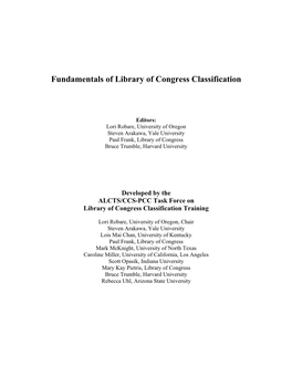 Fundamentals of Library of Congress Classification