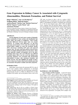 Gene Expression in Kidney Cancer Is Associated with Cytogenetic Abnormalities, Metastasis Formation, and Patient Survival