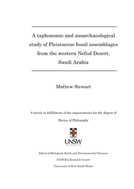 A Taphonomic and Zooarchaeological Study of Pleistocene Fossil Assemblages from the Western Nefud Desert, Saudi Arabia