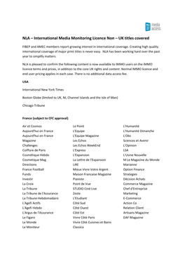 NLA – International Media Monitoring Licence Non – UK Titles Covered