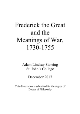 Frederick the Great and the Meanings of War, 1730-1755