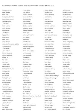 Full Members of the British Academy of Film and Television Arts (Updated 28 August 2012)