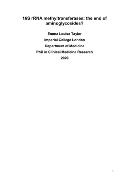 16S Rrna Methyltransferases: the End of Aminoglycosides?