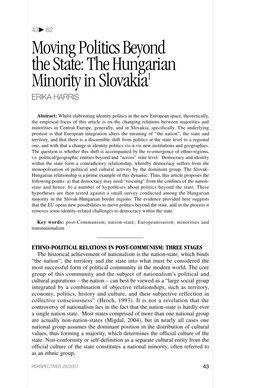 The Hungarian Minority in Slovakia1 ERIKA HARRIS