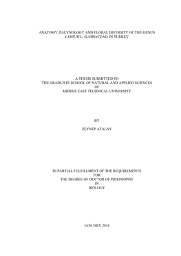 Anatomy, Palynology and Floral Diversity of the Genus Lamium L