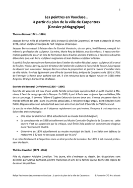 Les Peintres En Vaucluse… À Partir Du Plan De La Ville De Carpentras (Dossier Pédagogique)