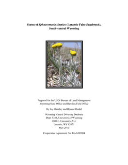 Status of Sphaeromeria Simplex (Laramie False Sagebrush), South-Central Wyoming