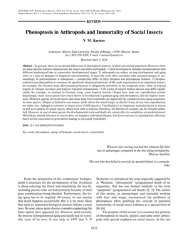 Phenoptosis in Arthropods and Immortality of Social Insects