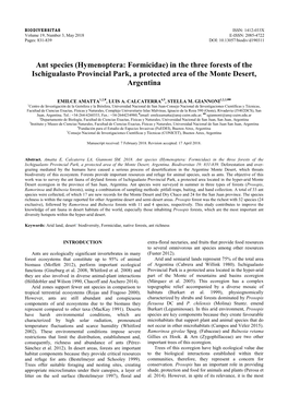 Ant Species (Hymenoptera: Formicidae) in the Three Forests of the Ischigualasto Provincial Park, a Protected Area of the Monte Desert, Argentina