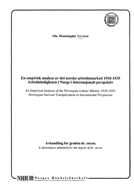 En Empirisk Analyse Av Det Norske Arbeidsmarked 1918-1939 Arbeidsledigheten I Norge I Internasjonalt Perspektiv