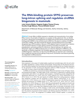 The RNA-Binding Protein SFPQ Preserves Long-Intron Splicing And