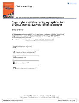 'Legal Highs' – Novel and Emerging Psychoactive Drugs: a Chemical Overview for the Toxicologist
