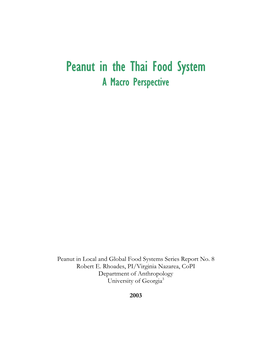 Peanut in the Thai Food System a Macro Perspective