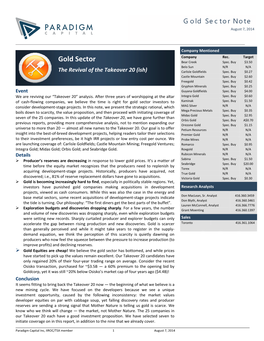 Gold Sector Note August 7, 2014