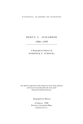 BERTA V. SCHARRER December 1, 1906 – July 23, 1995