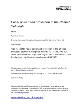 Papal Power and Protection in the Shebet Yehudah