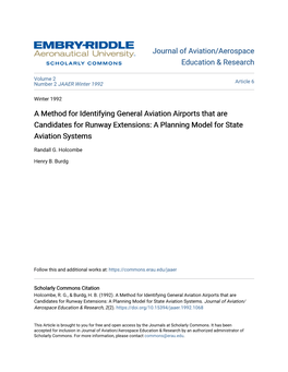 A Method for Identifying General Aviation Airports That Are Candidates for Runway Extensions: a Planning Model for State Aviation Systems