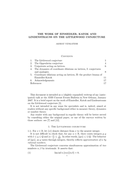 The Work of Einsiedler, Katok and Lindenstrauss on the Littlewood Conjecture