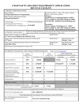 Cmap/Tap Fy 2016-2020 Cmaq Project Application Bicycle Facility I