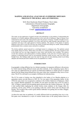 Mapping and Spatial Analysis of an Epidemic Diffusion Process in the Rural Area of Indonesia