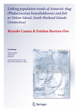 Linking Population Trends of Antarctic Shag (Phalacrocorax Bransfieldensis) and Fish at Nelson Island, South Shetland Islands (Antarctica)