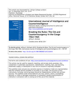 The CIA and Counterinsurgency in the Congo 1964–1965 Jeffrey H