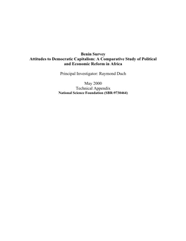 Benin Survey Attitudes to Democratic Capitalism: a Comparative Study of Political and Economic Reform in Africa