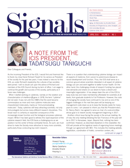 A NOTE from the ICIS PRESIDENT, TADATSUGU TANIGUCHI Dear Colleagues and Friends