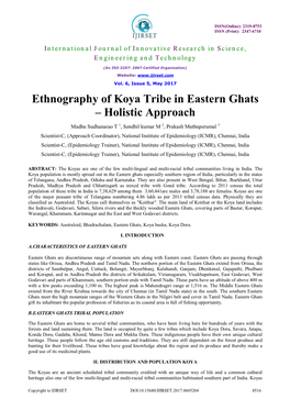 Ethnography of Koya Tribe in Eastern Ghats – Holistic Approach