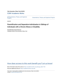 Parentification and Separation-Individuation in Siblings of Individuals with a Chronic Illness Or Disability