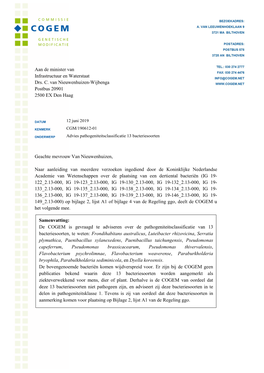 Aan De Minister Van Infrastructuur En Waterstaat Drs. C. Van Nieuwenhuizen-Wijbenga Postbus 20901 2500 EX Den Haag