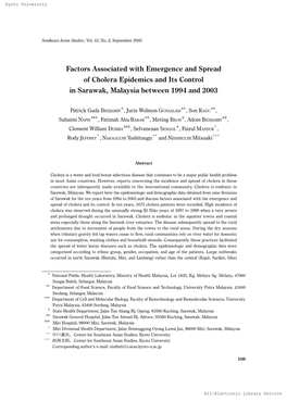 Factors Associated with Emergence and Spread of Cholera Epidemics and Its Control in Sarawak, Malaysia Between 1994 and 2003