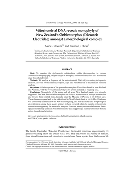 Mitochondrial DNA Reveals Monophyly of New Zealand's Gobiomorphus
