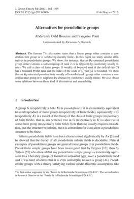 A. Ould Houcine and F. Point, Alternatives for Pseudofinite Groups