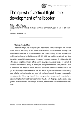 The Quest of Vertical Flight the Development of Helicopter