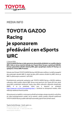 TOYOTA GAZOO Racing Je Sponzorem Předávání Cen Esports
