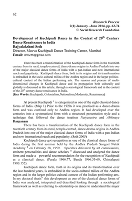 62 Research Process Development of Kuchipudi Dance in the Context Of