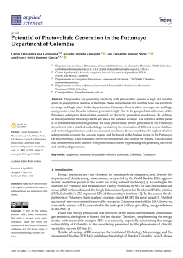 Potential of Photovoltaic Generation in the Putumayo Department of Colombia